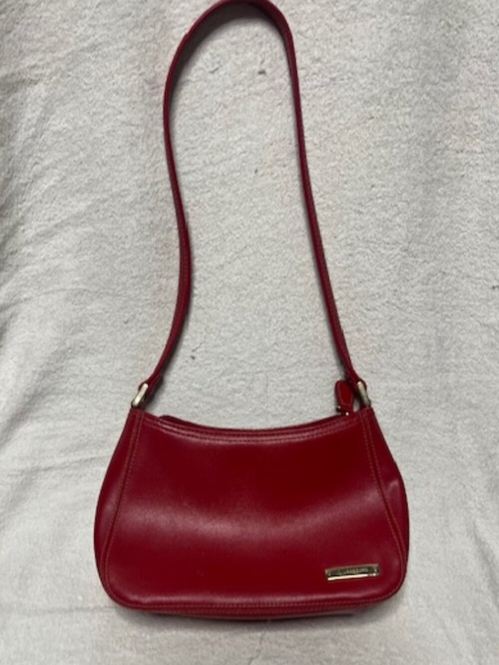 Liz Claiborne Red Leather 3 Compartments Shoulder Bag Zip Closure 8"x6"x2.5"VGUC